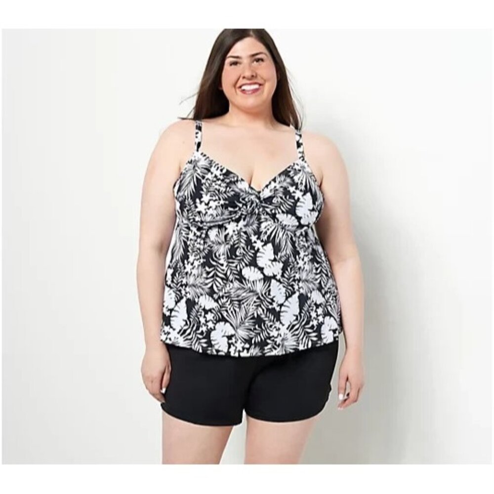 Kim Gravel x Swimsuits For All Tie Top and Short Onyx tropical Reg 16 A480676